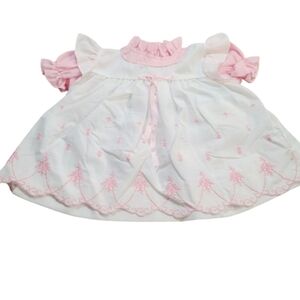 Vintage 80s 90s Pert'n Sassy White Pink Embroidered Baby Girl Dress 9 months